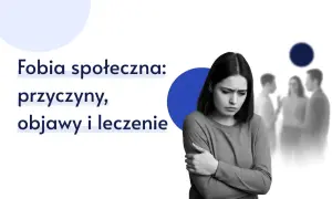 Młoda kobieta z objawami fobii społecznej, czuje się samotna wśród rozmytych postaci.