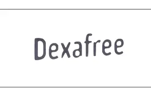 Napis "Dexafree" w kolorze grafitowym, na białym tle.