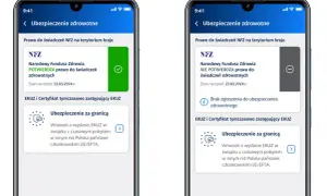 Aplikacja mobilna pokazuje, jak sprawdzić czy mam ubezpieczenie zdrowotne. Po lewej potwierdzenie, po prawej brak zgłoszenia.