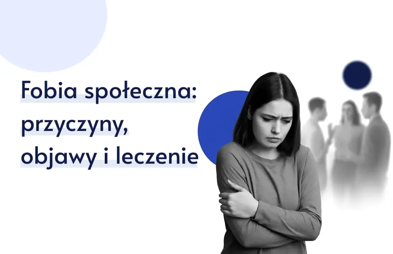 Młoda kobieta z objawami fobii społecznej, czuje się samotna wśród rozmytych postaci.