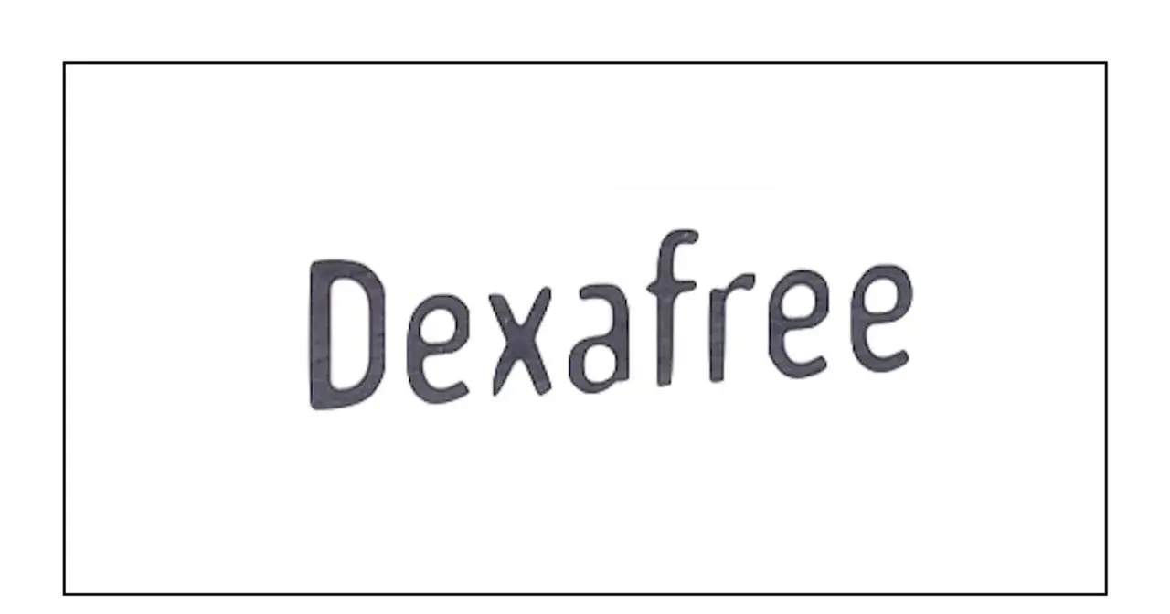 Napis "Dexafree" w kolorze grafitowym, na białym tle.