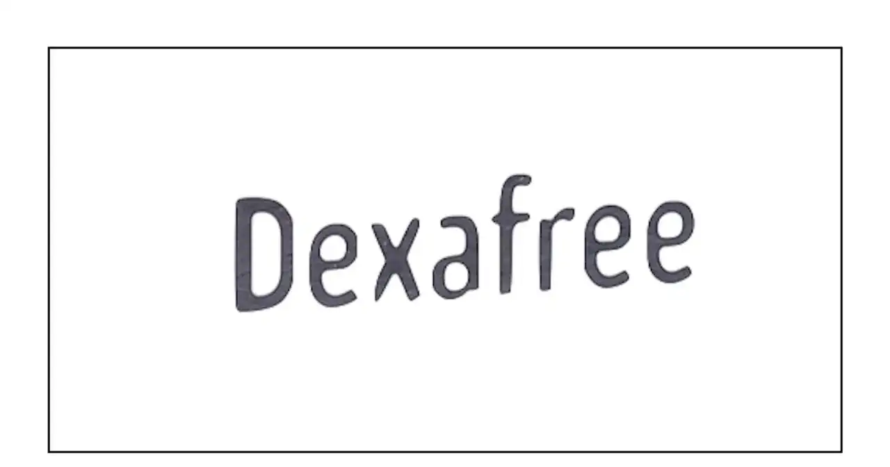 Napis "Dexafree" w kolorze grafitowym, na białym tle.
