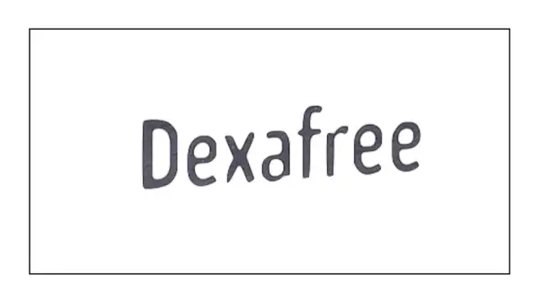 Napis "Dexafree" w kolorze grafitowym, na białym tle.