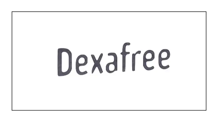 Napis "Dexafree" w kolorze grafitowym, na białym tle.
